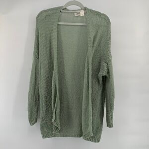 Cardigan Sweater MED Knit Sage Green Open Slouchy Fit Textured